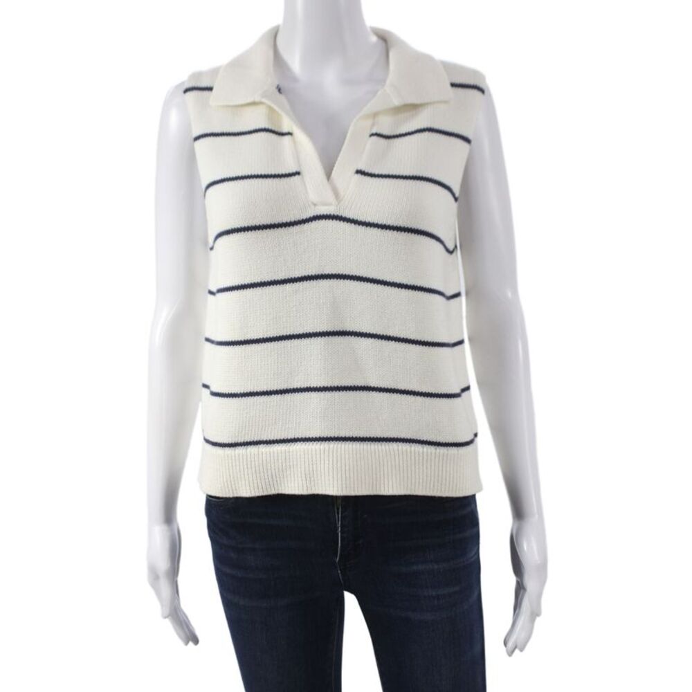 Velvet Women Ivory Striped Collared Cotton Sweater Vest Sleeveless Size S